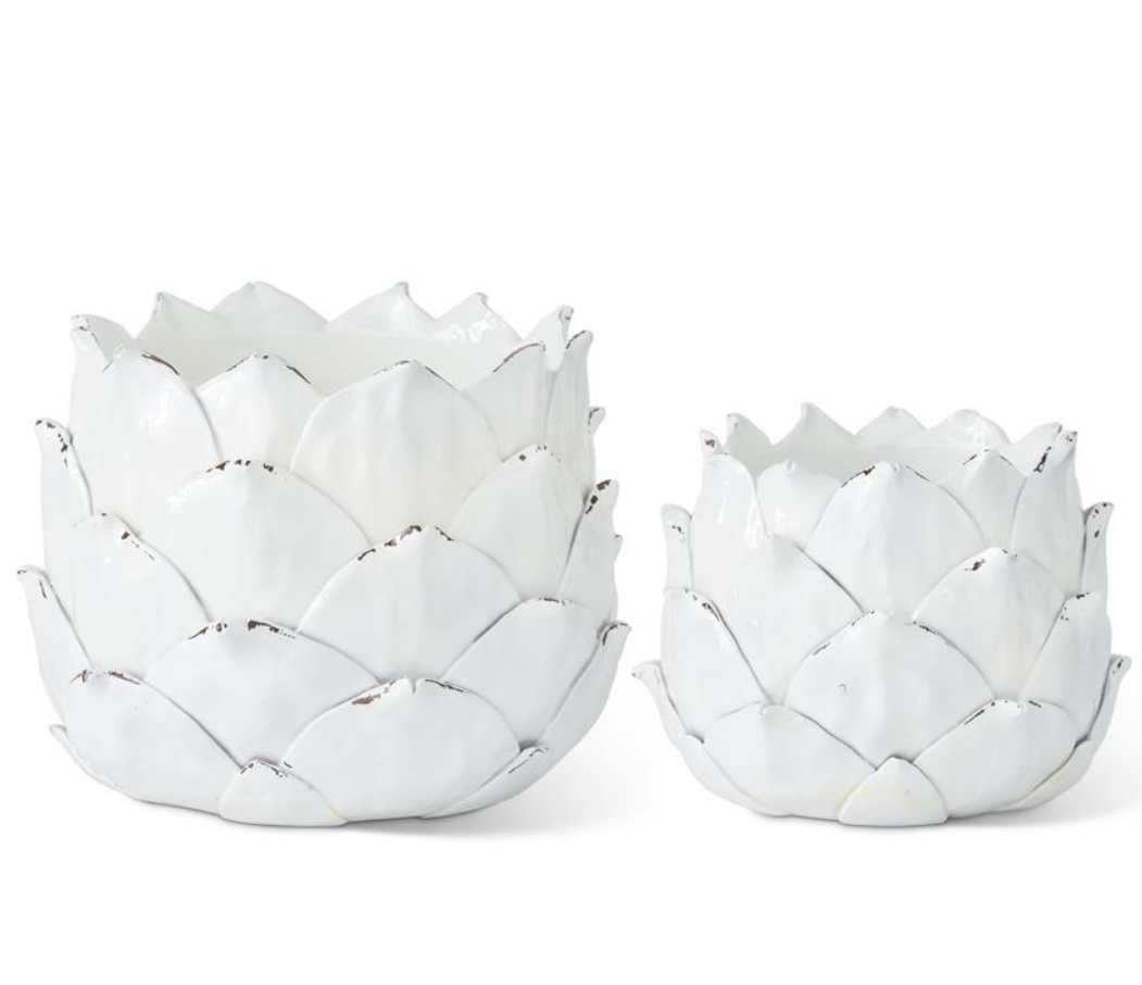 Set of 2 - White Resin Artichoke Planters